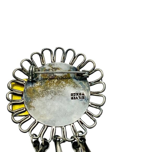 Vintage Taxco Sterling Silver Abalone Shell Inlay Brooch Ethnic Statement - Picture 7 of 8